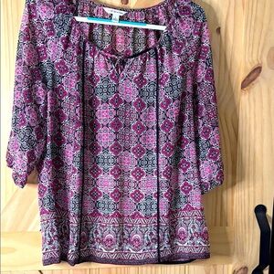 EUC Croft & Barrow Pink and Black Patterned Blouse